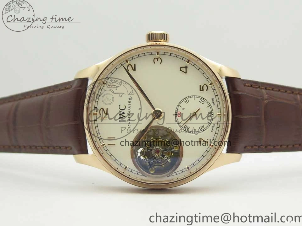 MIROTIME 0501 Portuguese Tourbillon IW5463 RG ZF Best Edition White Dial on Brown Leather Strap Stylish 7174
